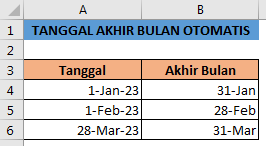 Tanggal akhir bulan otomatis